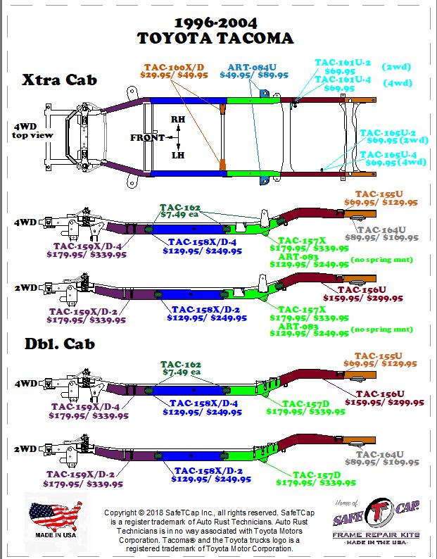 1996 2004 Tacoma SafeTCap Kit Chart Archives autorust